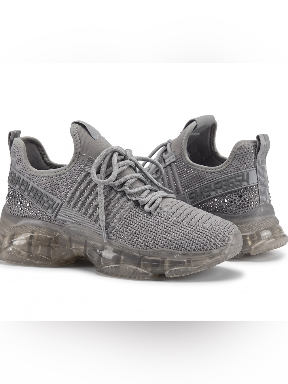 Steve Madden Maxx / SM NY90 Rhinestone Crystal Sneakers Gray New Mens 8 Women 9